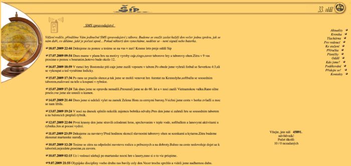 Vzhled SMS zpravodajství z roku 2008