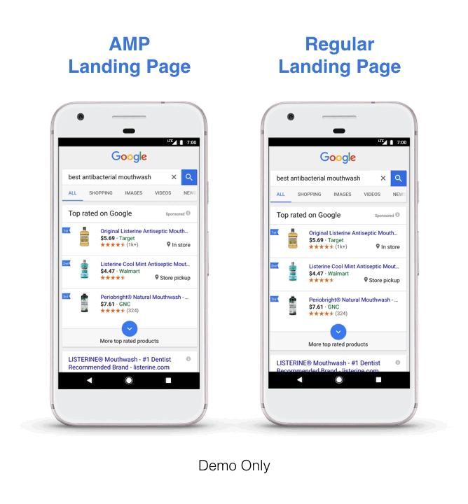 Funkcionalita AMP stránek spolu s textovými inzeráty AdWords