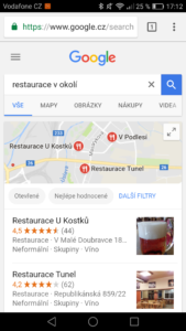 Restaurace - relevantnost na Google