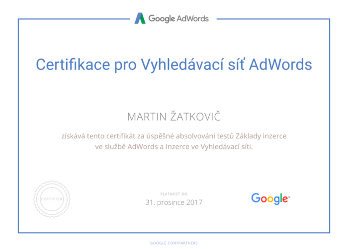Osobní certifikace Google AdWords