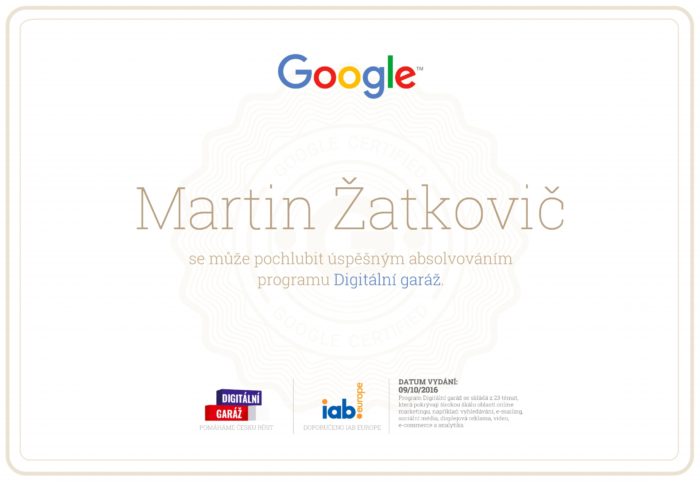 Certifikace digitální garáže od Google
