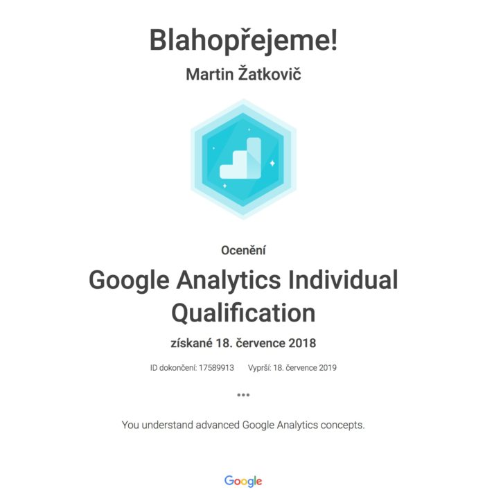 Google Analytics individuální certifikace